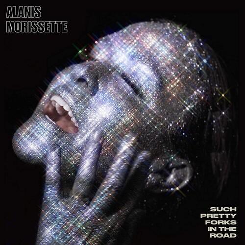 Album cover with a glittery figure and text 'Alanis Morissette Such Pretty Forks In The Road' on a black background