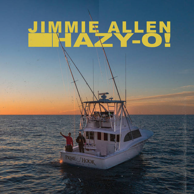 A vinyl record titled 'Jimmie Allen Hazy-O!' with a visual of a sunset and a boat on the cover, indicating a thematic connection to marine or nautical settings in the artist's work.