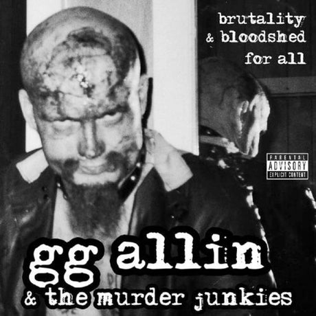 This image features the album cover of "Brutality and Bloodshed for All" by G.G.