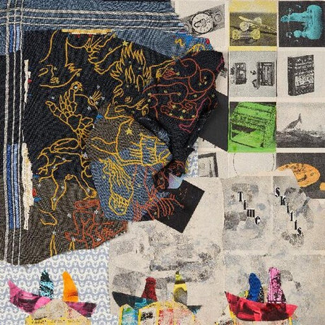 Album cover art for Animal Collective - Time Skiffs vinyl record featuring a collage of various images and text.