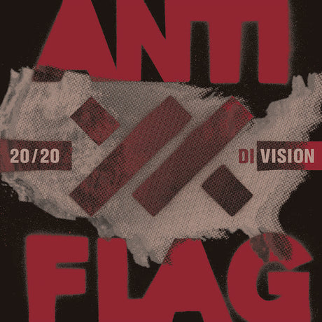 Record cover with the text 'ANTI FLAG' and '20/20 DIVISION' on a red background with a map of the United States in the center.