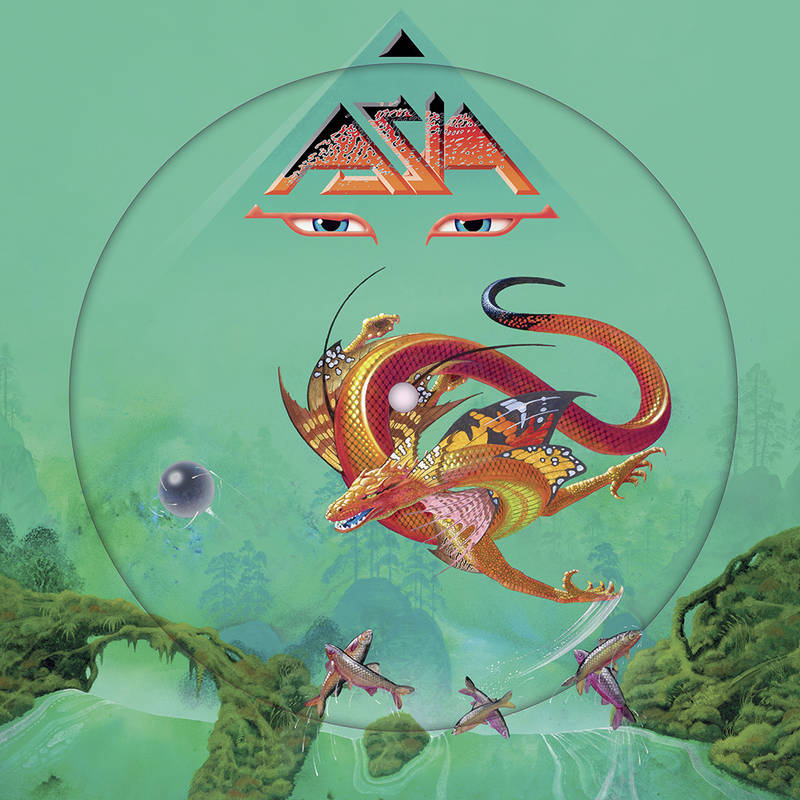 A vinyl record cover featuring artwork with a fantastical creature, likely a dragon, in a forest-like setting with a triangular background suggesting a connection to the band 'Asia'.