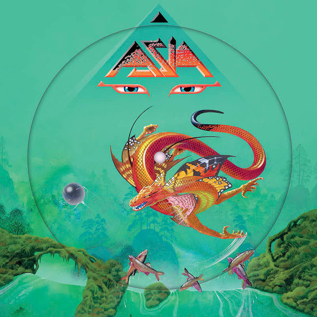 A vinyl record cover featuring artwork with a fantastical creature, likely a dragon, in a forest-like setting with a triangular background suggesting a connection to the band 'Asia'.