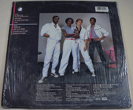 Used vinyl record of B.B. & Q. Band titled 'All Night Long' with a photograph of the band members on the cover.