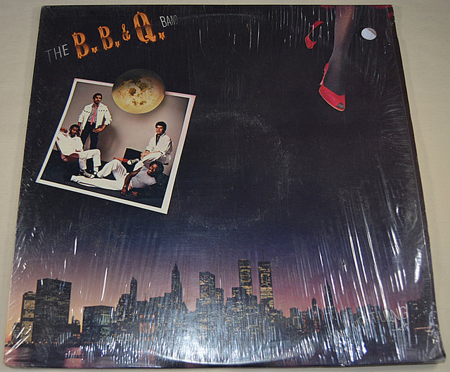 Used vinyl record of B.B. & Q. Band titled 'All Night Long' with a photograph of the band members on the cover.