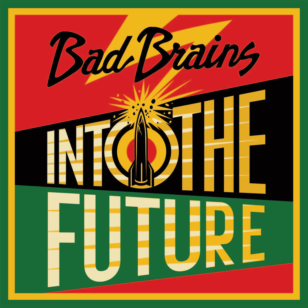Cover art for 'Bad Brains - Into The Future' vinyl record featuring a graphic design with the band's name and the album title, in red, yellow, and green colors.