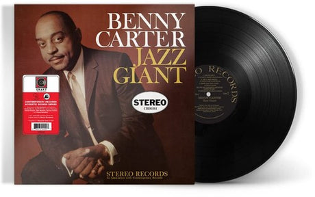 Vinyl record with cover featuring Benny Carter and 'Jazz Giant' text on a white background