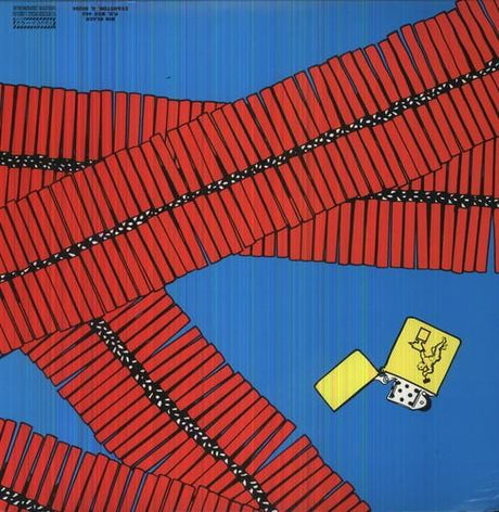 Red firecrackers on a blue background with a yellow lighter featuring a logo.