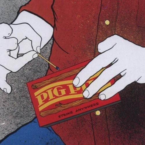 Illustration of a person holding a box labeled 'Pig Pile' with matches, wearing a red shirt.