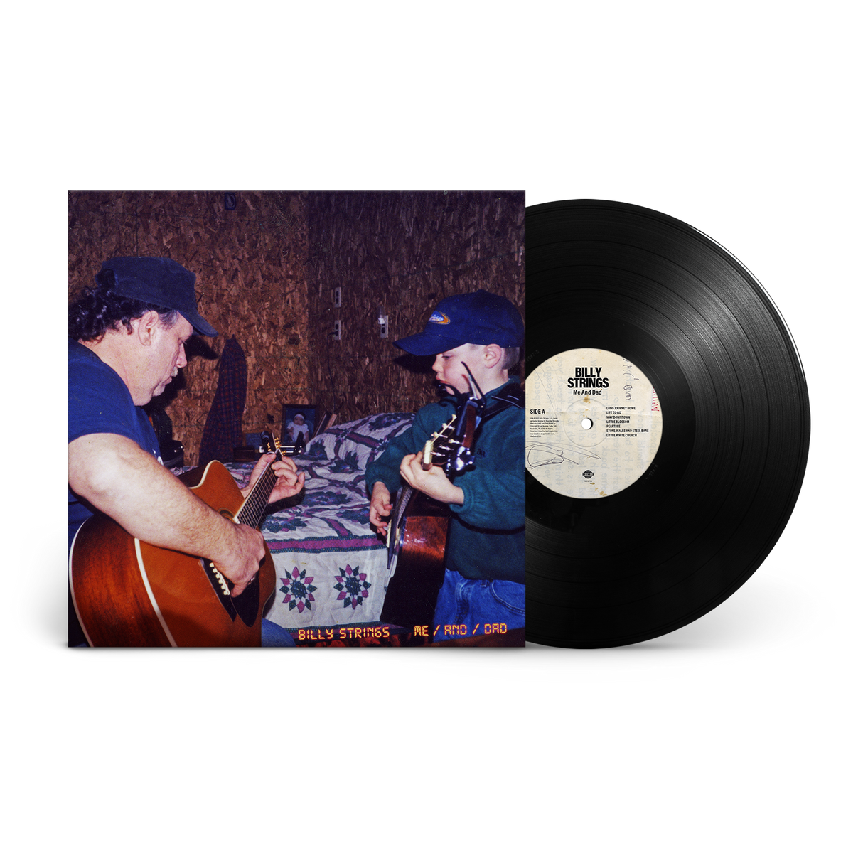 Vinyl record by Billy Strings also showing the album cover with a boy and his Dad playing acoustic guitars.
