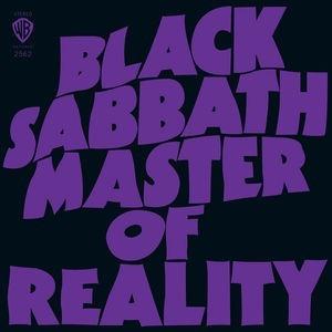 Album cover for Black Sabbath's Master of Reality featuring text in purple.