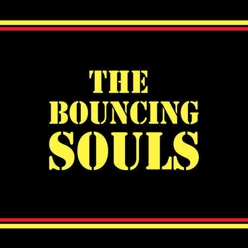 Yellow text 'THE BOUNCING SOULS' on a black background with red and yellow stripes at the top and bottom.