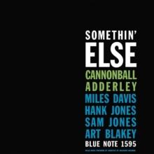 Album cover for Cannonball Adderley's 'Somethin Else' featuring text layout with the artist's name, album title, and contributing musicians.