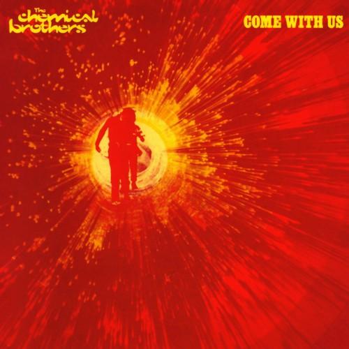 The image features the album cover for "Come With Us" by The Chemical Brothers. The artwork is striking with a vivid, fiery red backdrop that seems to explode outward, encompassing the entire frame.