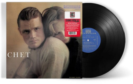 A vinyl record of Chet Baker's album Chet with a monochrome cover featuring the artist's portrait and the album title.
