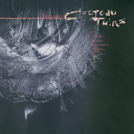 Album cover for Cocteau Twins - Treasure featuring a black and white image of a woman's face.