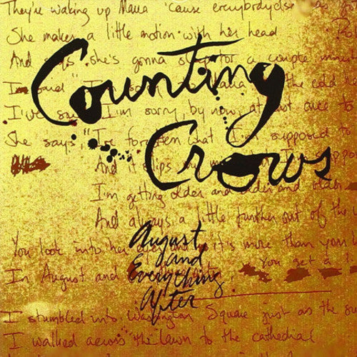 Album cover art for Counting Crows - August And Everything After featuring handwritten lyrics.