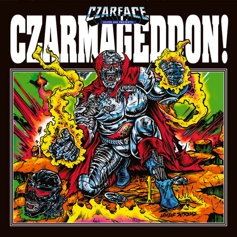 Album cover art for Czarface - Czarmageddon featuring a colorful illustration of a character with a red cape and metallic elements, with the title text in bold letters.