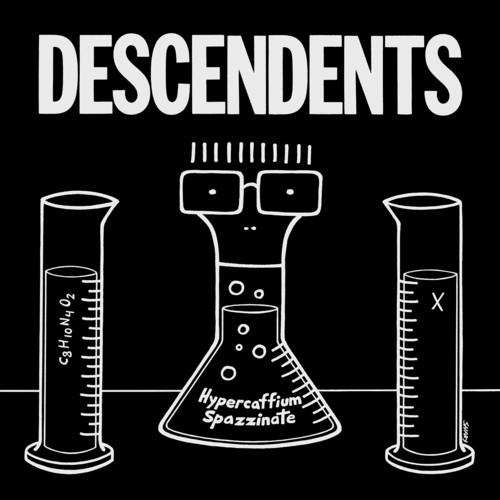 A vinyl record cover for 'Hypercaffium Spazzinate' by The Descendents, featuring a cartoon illustration of the band members with laboratory equipment.