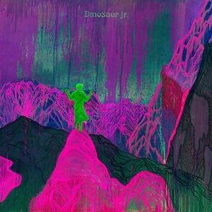 A vinyl record cover for Dinosaur Jr - 'Give A Glimpse' featuring a stylized, abstract illustration in pink, purple, and green tones.
