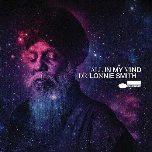 Album cover with a person wearing a turban against a starry space background, featuring text for 'All In My Mind' by Dr. Lonnie Smith.
