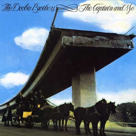 Album cover with a bridge and horses under a blue sky, featuring text 'The Doobie Brothers The Captain and Me'.