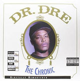 This image features the album cover of "The Chronic" by Dr. Dre, a seminal work in hip hop music released in 1992.