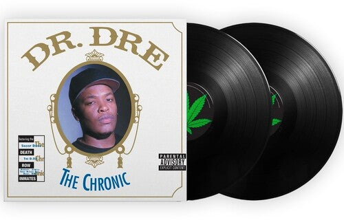 This image features the album cover of "The Chronic" by Dr. Dre, a seminal work in hip hop music released in 1992.