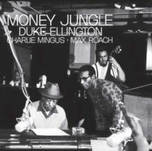 Album cover of 'Money Jungle' by Duke Ellington featuring musicians in a studio setting.