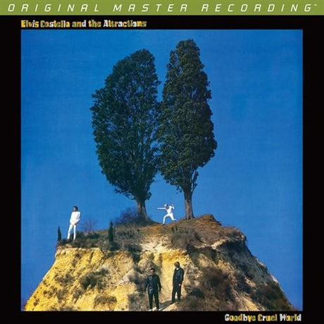 Album cover with two people on a cliff under two trees against a blue sky.
