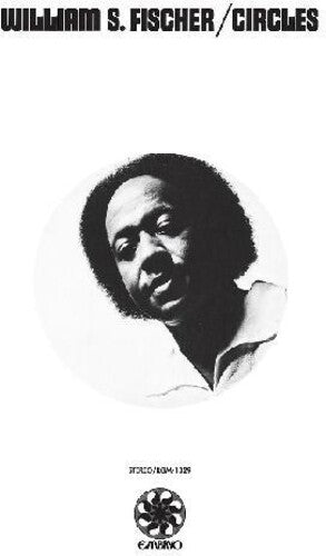 A black and white image of a person, likely a portrait, set against a round, solid-colored background.