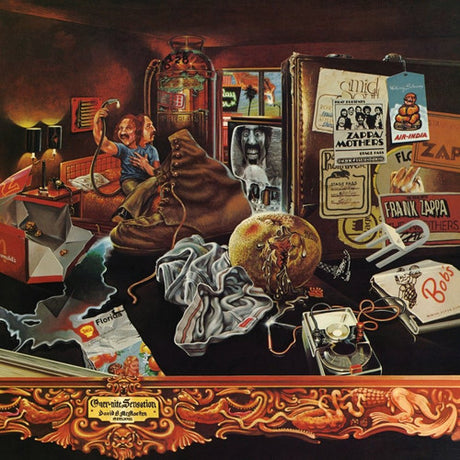 Zappa vinyl record cover for 'Over-Nite Sensation' with cartoon like art.