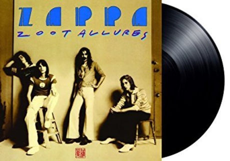 Front cover and vinyl record for Zoot Allures by Frank Zappa with a picture of the band.