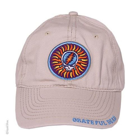 A beige baseball cap with the Grateful Dead - SYF Sun logo embroidered on the front.
