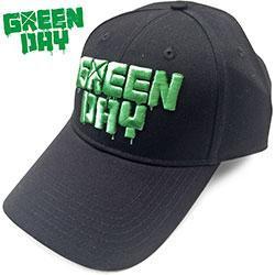 A black baseball cap with the 'Green Day' band name in green lettering on the front.