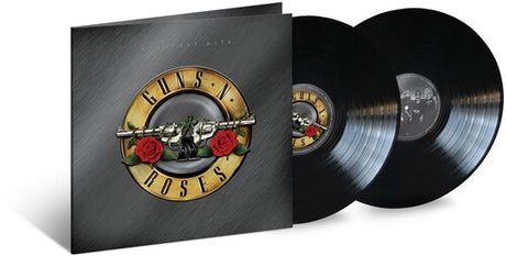 A vinyl record of Guns N Roses Greatest Hits with the band's logo on the cover.