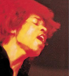 Album cover art for Jimi Hendrix - Electric Ladyland featuring a close-up of Jimi Hendrix's face with a red hue.