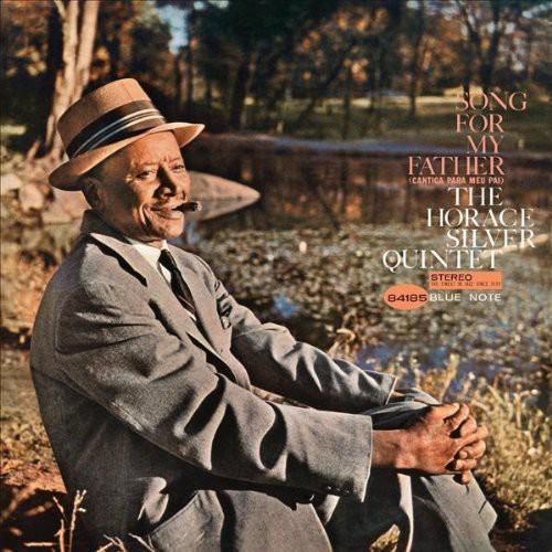 Cover of the vinyl record 'Song For My Father' by Horace Silver, featuring a black and white photograph of the artist sitting outdoors.