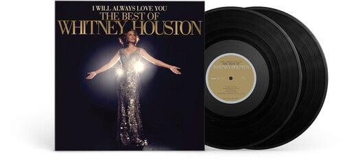 Double vinyl LP record of Whitney Houston's album 'I Will Always Love You: The Best of Whitney Houston'. The album cover features an image of Whitney Houston in a sparkling dress, with a dark background.