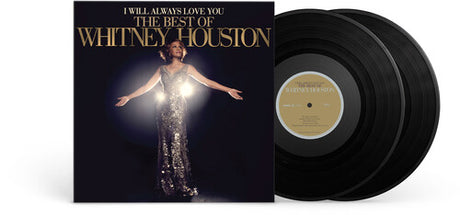 Double vinyl LP record of Whitney Houston's album 'I Will Always Love You: The Best of Whitney Houston'. The album cover features an image of Whitney Houston in a sparkling dress, with a dark background.