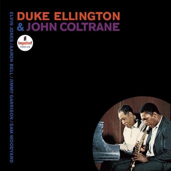 Cover of the album 'Duke Ellington & John Coltrane' featuring photographs of the artists playing musical instruments.