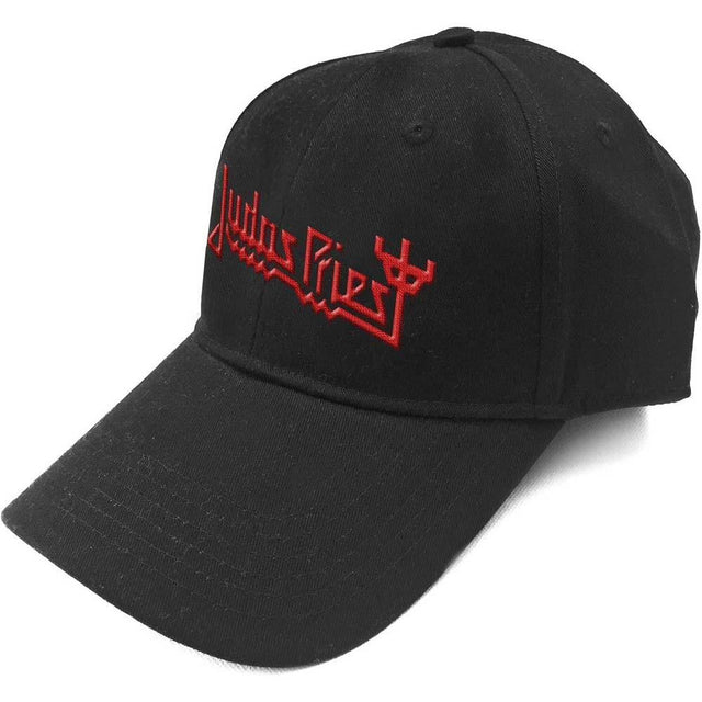 A black baseball cap with a 3D embroidered logo of 'Judas Priest' on the front.