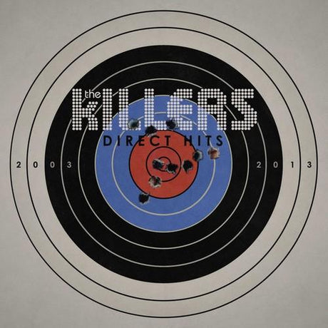 A vinyl record of The Killers - Direct Hits with a target design on the cover, representing the 2013 limited edition double 180gm vinyl LP.