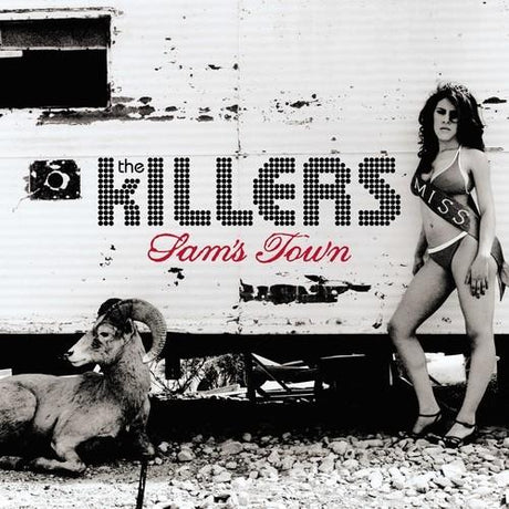 The album cover features a black and white photograph of a woman in a bikini standing next to a dog, with the band name 'The Killers' and album name 'Sam's Town' prominently displayed.