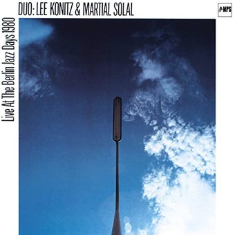 A vinyl record cover featuring a silhouette of a saxophone with a cloudy sky background and the text 'Duo Lee Konitz & Martial Solal Live At The Berlin Jazz Days 1980'.