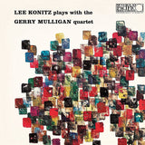Limited 180gm vinyl LP gatefold jacket cover featuring abstract geometric patterns with the text 'Lee Konitz Plays With The Gerry Mulligan Quartet'.