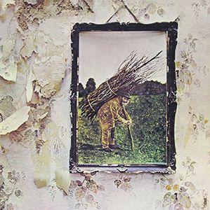 Album cover of Led Zeppelin - IV with a person carrying a bundle of sticks.