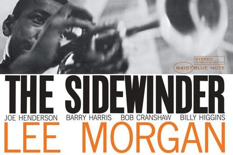 Album cover for 'The Sidewinder' by Lee Morgan featuring a close-up of a saxophone player.