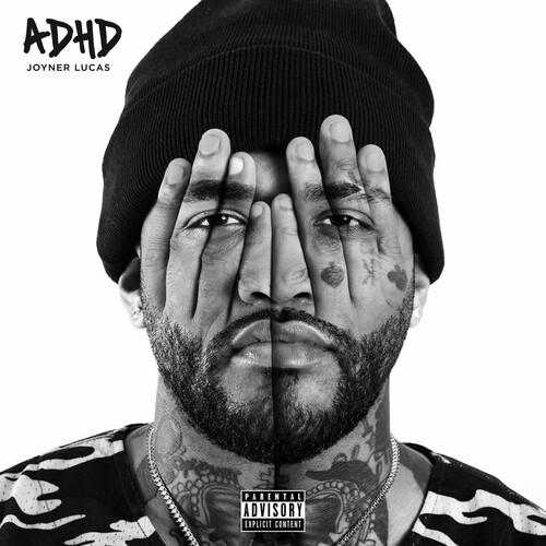A vinyl record cover featuring a close-up portrait of a male rapper with a cap on, labeled 'ADHD' and 'Joyner Lucas'.