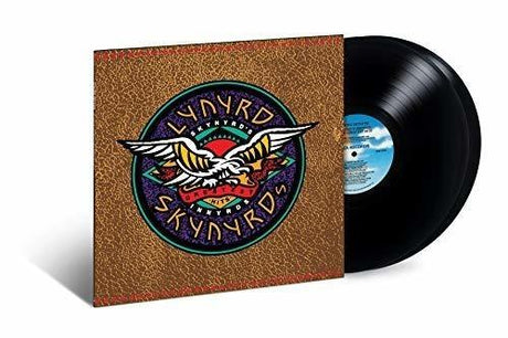 Lynyrd Skynyrd album cover for 'Skynyrd's Innyrds' with a vinyl record visible.